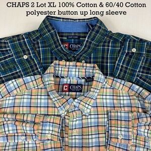 Chaps 2pc lot bundle Mens Plaid Button-Down Shirts- Blue/Green & Pastel Multi XL